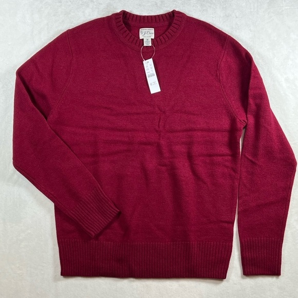 NWT J. Crew Rugged Merino Wool Blend Red Crewneck Pullover Sweater Classic C24 - Picture 2 of 9